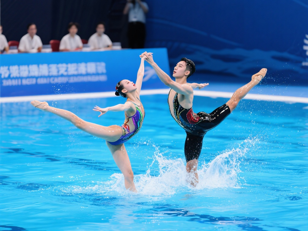 郭思彤石浩玥闪耀赛场勇夺混双技术银牌 混合双人技术自选项目是一项高度结合体力、
